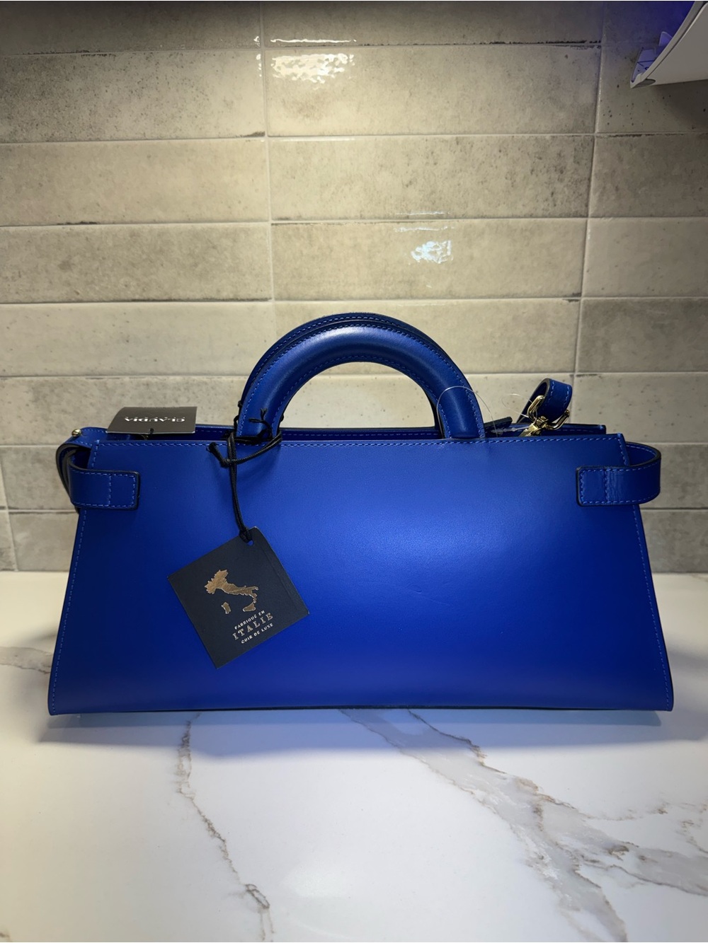 CLAUDIA FIRENZE Cobalt Blue smooth leather, top-handles w/removable strap - Picture 2 of 16